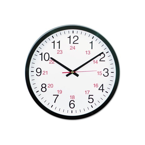 Universal Flow Monitors Universal 24-Hour Round Wall Clock, 12.63" Overall Diameter, Black Case, 1 AA UNV10441*** - main